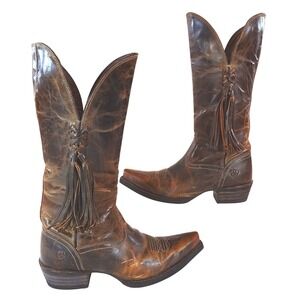 Ariat Loretto Women's Brown Leather Zipper Tassel Western Cowboy Boots Size 5.5B